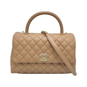 CHANEL Large Handbag with Top Handle, Flap, and Coco Size 29, Matelasse, 2-Wa...
